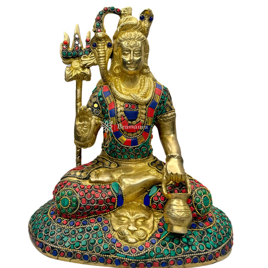 Brass Gem Stone Work Shiva Murti for Home and Decor Show Piece for Living Room Height 28 cm Weight 4.5 Kg