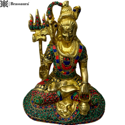 Brass Gem Stone Work Shiva Murti for Home and Decor Show Piece for Living Room Height 28 cm Weight 4.5 Kg