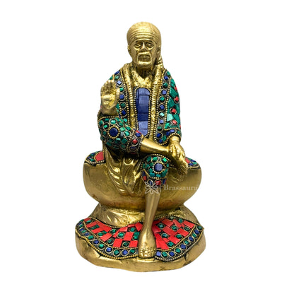 Brass Gem Stone Work Sai Baba Murti for Home and Decor Show Piece for Living Room Height 23 cm Weight 2.4 Kg