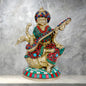 Brass Gem Stone Work Ma Saraswati Devi Murti for Home and Decor Height 23 cm Weight 2.15 Kg