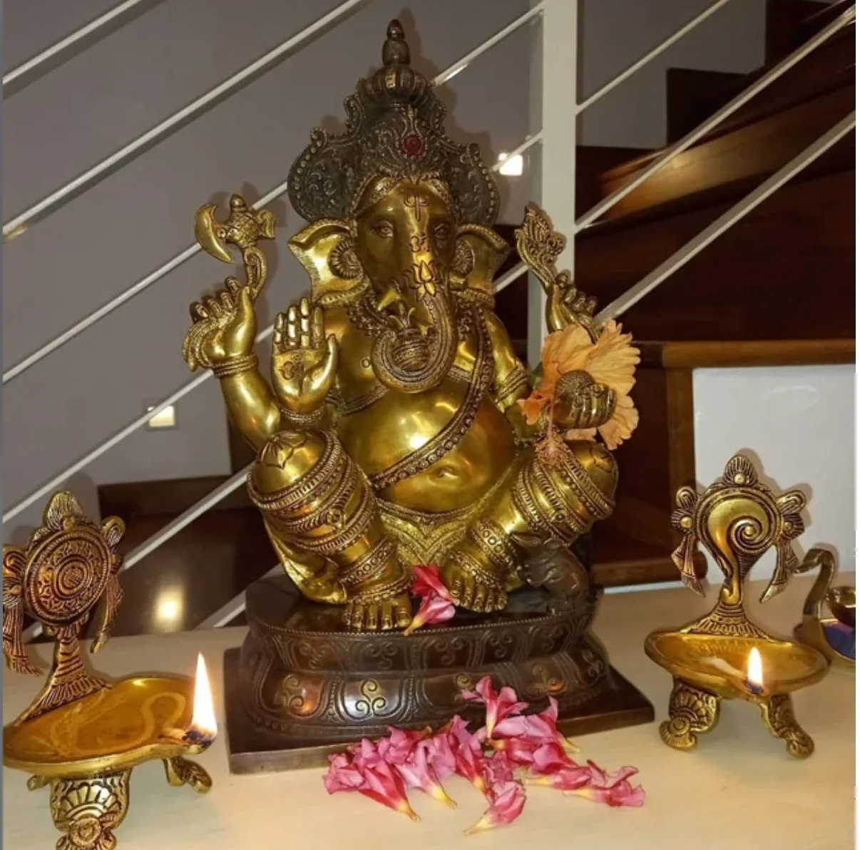 Brassaura® Brass Ganesha Statue for Temple | Height 16 Inches