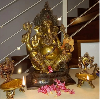 Brassaura® Brass Ganesha Statue for Temple | Height 16 Inches
