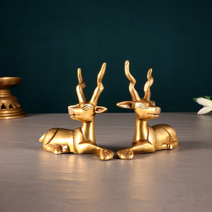 Brassaura™ Pure Brass Small Pair of Sitting Deer | Vastu Approved Handcrafted Décor | Weight 550 g | Height 3.5 Inches