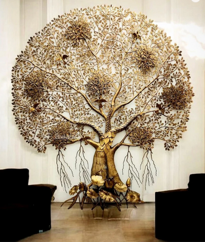 Brassaura™ Handcrafted Brass Tree Wall Hanging – Height 75 Inches & Weight 60.3 Kgs | Temple Wall Décor