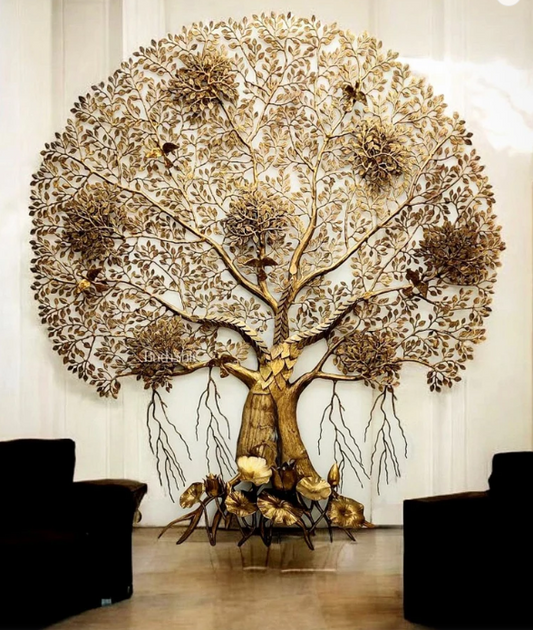Brassaura™ Handcrafted Brass Tree Wall Hanging – Height 75 Inches & Weight 60.3 Kgs | Temple Wall Décor