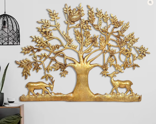 Brassaura™ Handcrafted Brass Tree Wall Hanging – Height 22 Inches & Weight 11 Kgs | Temple Wall Décor