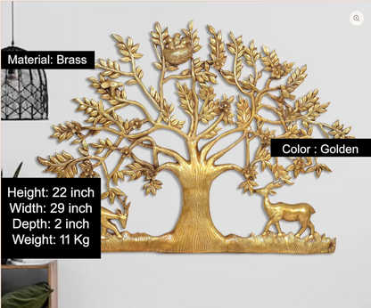 Brassaura™ Handcrafted Brass Tree Wall Hanging – Height 22 Inches & Weight 11 Kgs | Temple Wall Décor