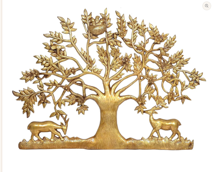 Brassaura™ Handcrafted Brass Tree Wall Hanging – Height 22 Inches & Weight 11 Kgs | Temple Wall Décor
