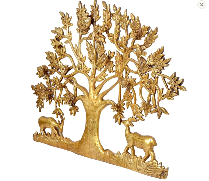 Brassaura™ Handcrafted Brass Tree Wall Hanging – Height 22 Inches & Weight 11 Kgs | Temple Wall Décor