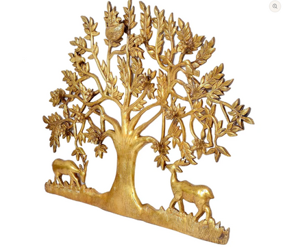 Brassaura™ Handcrafted Brass Tree Wall Hanging – Height 22 Inches & Weight 11 Kgs | Temple Wall Décor