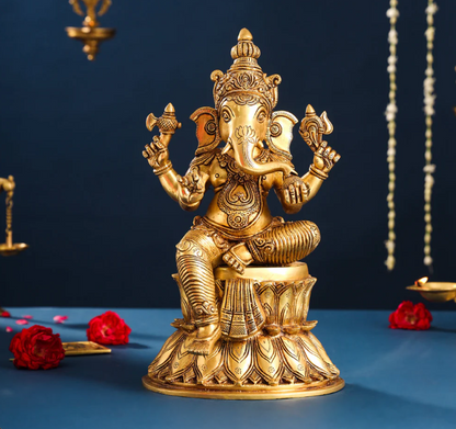 Brassaura™ Lakshmi & Ganesha Brass Idol Set | Handcrafted Superfine Pair | Height 14.8 Inches & Combined Weight 16.4 Kgs