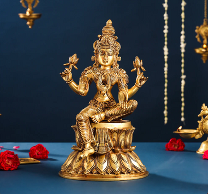 Brassaura™ Lakshmi & Ganesha Brass Idol Set | Handcrafted Superfine Pair | Height 14.8 Inches & Combined Weight 16.4 Kgs