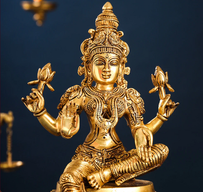 Brassaura™ Lakshmi & Ganesha Brass Idol Set | Handcrafted Superfine Pair | Height 14.8 Inches & Combined Weight 16.4 Kgs