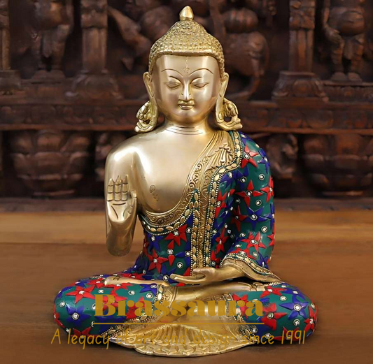 घर और सजावट के लिए पीतल का बुद्ध, वज़न 6 किलो, ऊँचाई 12 इंच