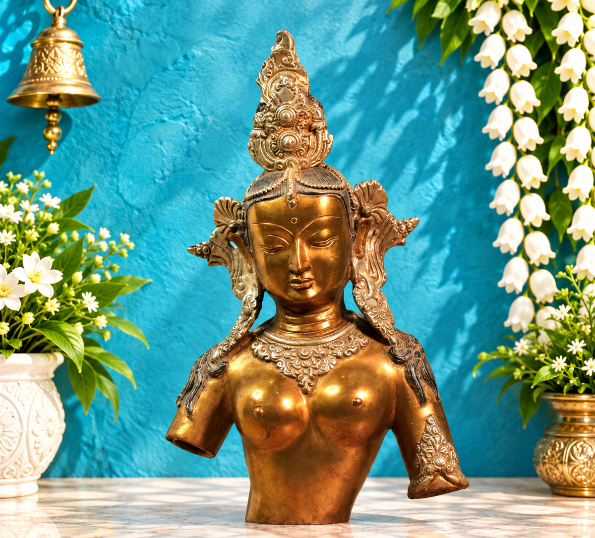 Brassaura® Tara Devi Brass Bust | Antique Copper Finish | Height 14 Inches & Weight 4.3 Kgs