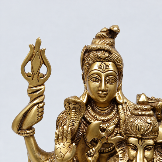 Brassaura® Shiva Family Seated Idol with Golden Finish | Pure Superfine Brass Handcrafted Murti | Brass Statue for Home Temple, Pooja Room | Height 12 Inches | Weight 8.9 Kgs