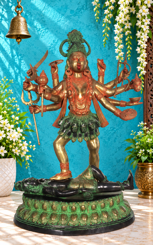 ब्रेसौरा® महाकाली खड़ी शिव पर | शुद्ध पीतल | ऊंचाई 43 इंच और वजन 63 किलोग्राम
