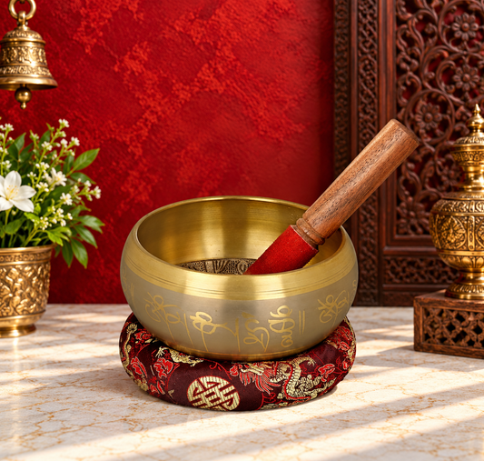 Brassaura® Brass Tibetan Buddhist OM Singing Bowl | Height 8 CM| Weight: 1.30 kgs