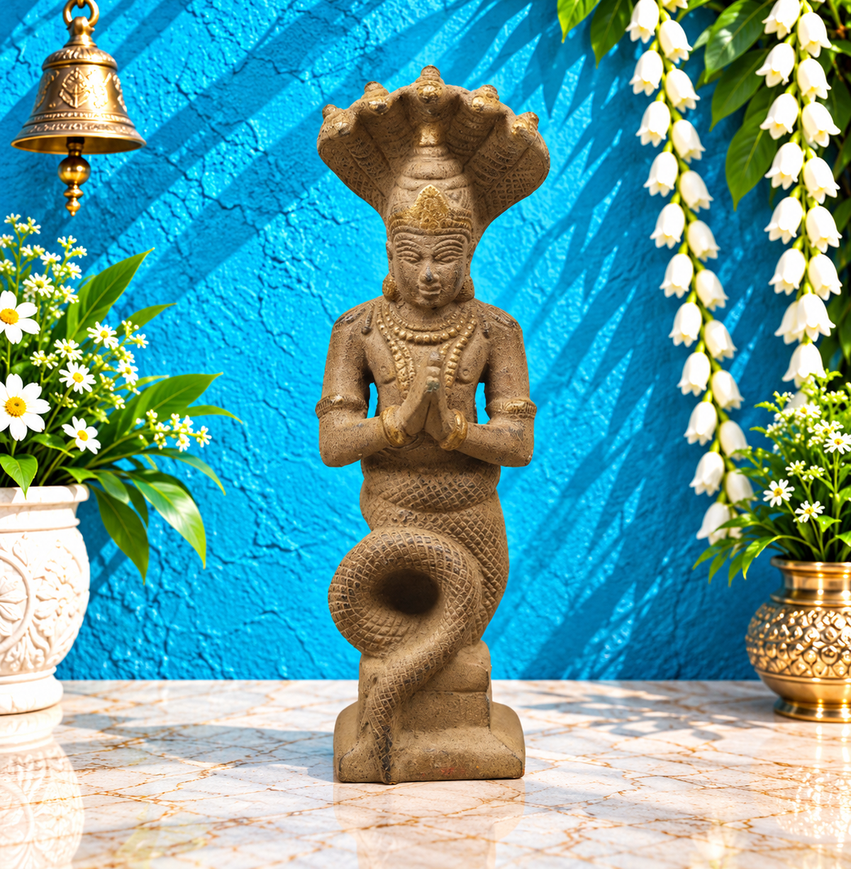 ब्रासोरा® वृंदावन वेणुगोपाल कृष्ण पीतल की प्रतिमा मोर के साथ | एंटीक नीला और सुनहरा रंग | ऊँचाई 20 इंच