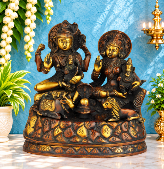 Brass Antique Shiv Family  Weight 4 Kg & Height 8 Inch