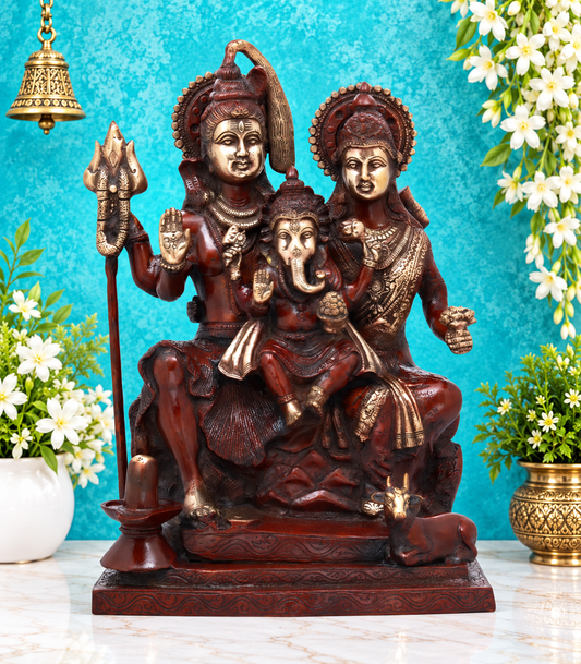 Brassaura® Shiva Parvati with Bal Ganesha | Brass Statue | Height 18 Inches & Weight 17 kgs