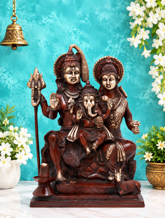 Brassaura® Shiv Parivar Statue with Antique Finish | Pure Superfine Brass Handcrafted Murti | Brass Statue for Home Temple, Pooja Room | Height 17.52 Inches | Weight 17 Kgs