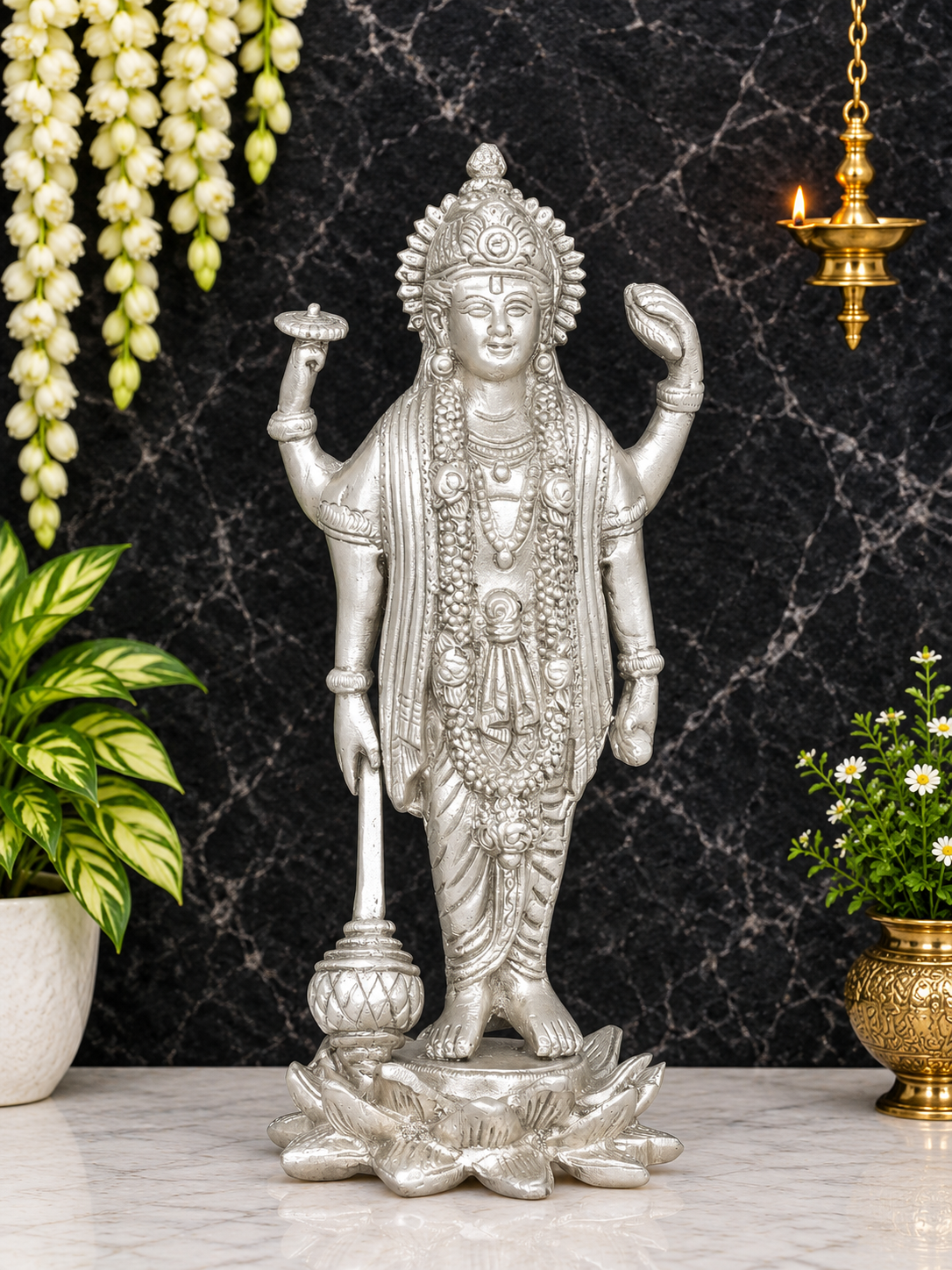 Brassaura® Lord Vishnu Statue | Pure Brass | Height 8 Inches & Weight 1.30 kgs