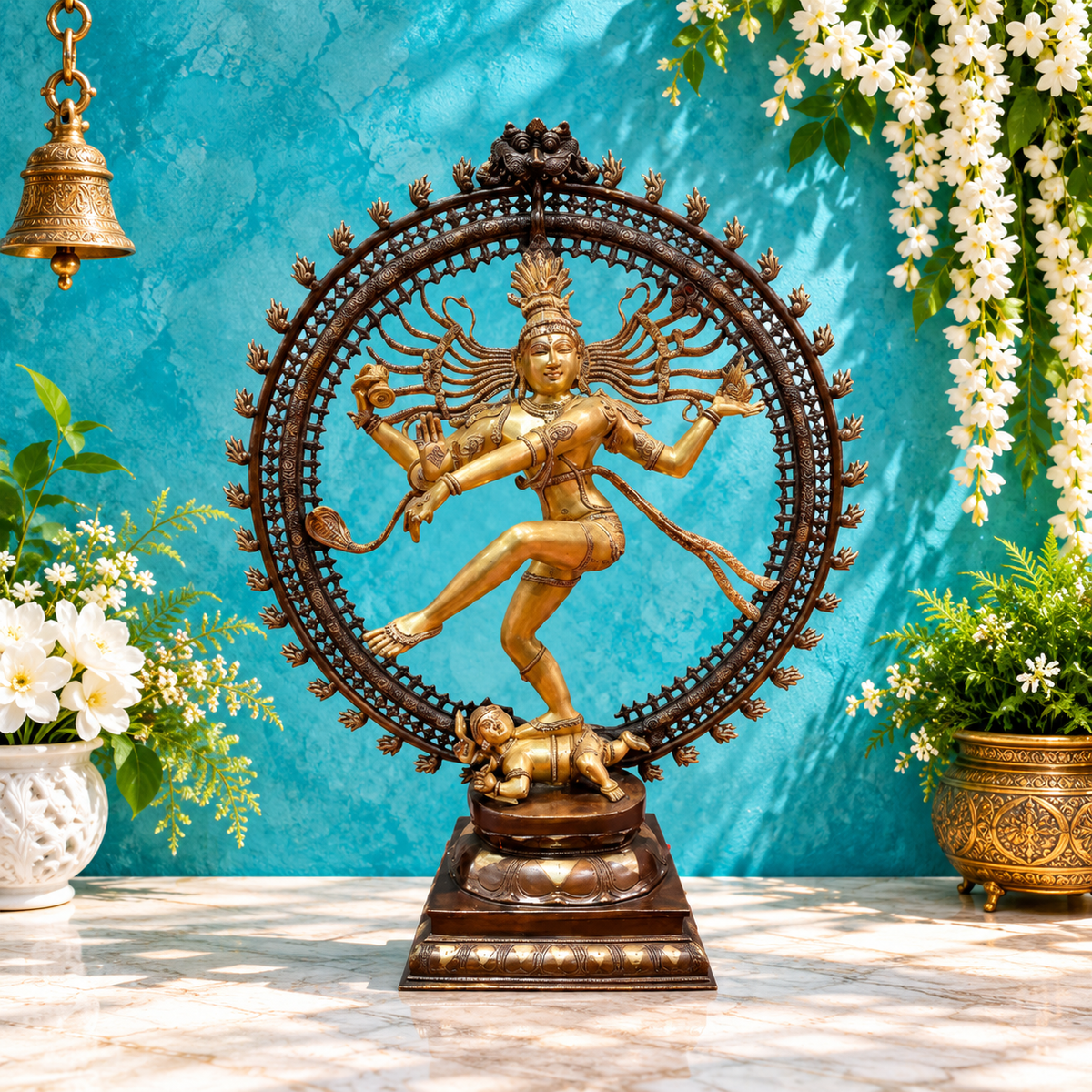 Brassaura® Lord Nataraja in Cosmic Dance Pose | Two-Tone Brass Sculpture | Height 37 Inches & Weight 35 Kgs