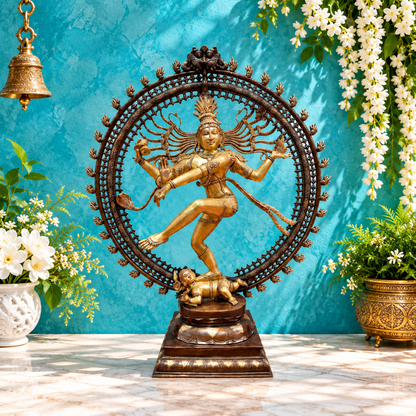 Brassaura® Lord Nataraja in Cosmic Dance Pose | Two-Tone Brass Sculpture | Height 37 Inches & Weight 35 Kgs
