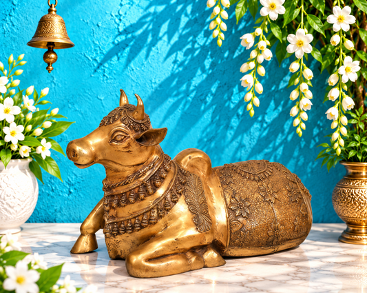 Brassaura® Brass Nandi Statue | Pure Superfine Brass Handcrafted Murti | Brass Statue for Home Temple, Pooja Room | Height 21.1 Inches | Weight 40.3 Kgs