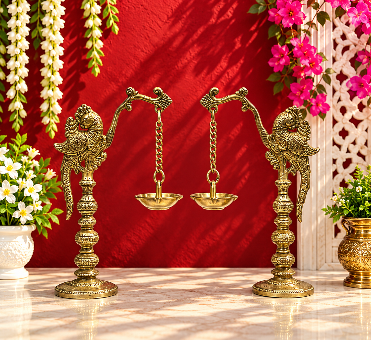 Brassaura® Brass Diya Set for Home and Decor | Pure Superfine Brass Handcrafted Murti | Brass Statue for Home Temple, Pooja Room | Height 7 Inches | Weight 1.16 Kgs