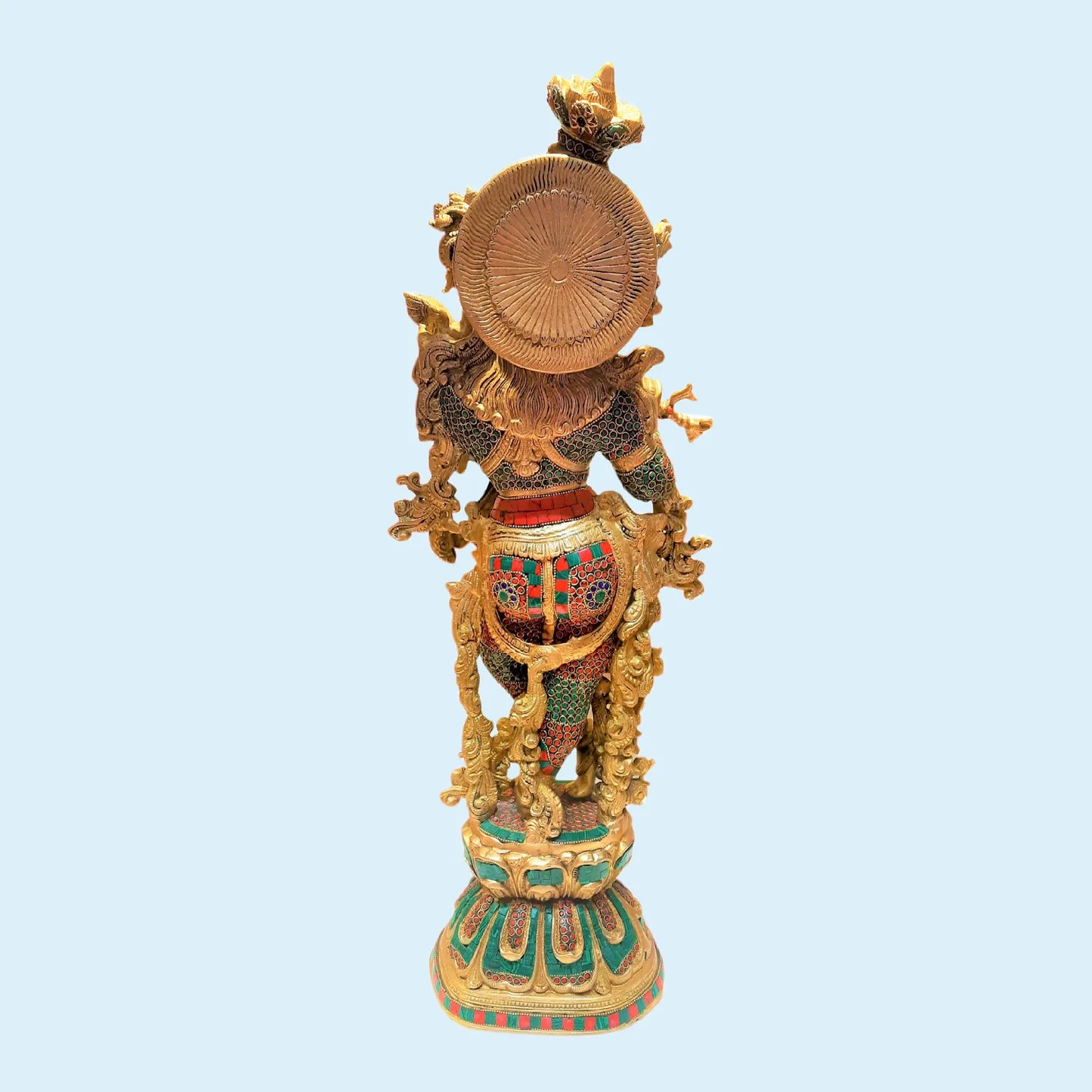Brassaura® Standing Lord Krishna with Stonework Pedestal | Premium Brass Sculpture | Height 29 Inches & Weight 17 Kgs