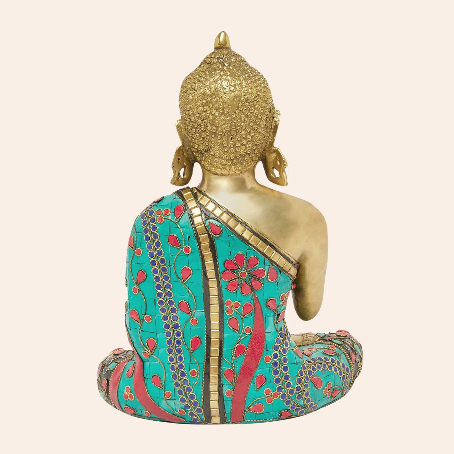 Brassaura® Meditating Buddha Brass Statue with Stonework | Height 12.6 Inches & Weight 5.34 Kgs