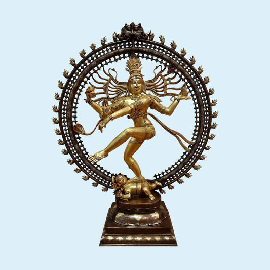 Brassaura® Lord Nataraja in Cosmic Dance Pose | Two-Tone Brass Sculpture | Height 37 Inches & Weight 35 Kgs