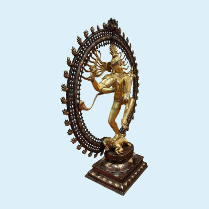 Brassaura® Lord Nataraja in Cosmic Dance Pose | Two-Tone Brass Sculpture | Height 37 Inches & Weight 35 Kgs
