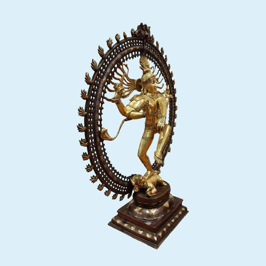 Brassaura® Lord Nataraja in Cosmic Dance Pose | Two-Tone Brass Sculpture | Height 37 Inches & Weight 35 Kgs