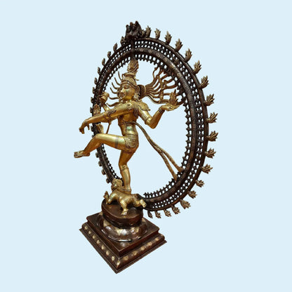 Brassaura® Lord Nataraja in Cosmic Dance Pose | Two-Tone Brass Sculpture | Height 37 Inches & Weight 35 Kgs