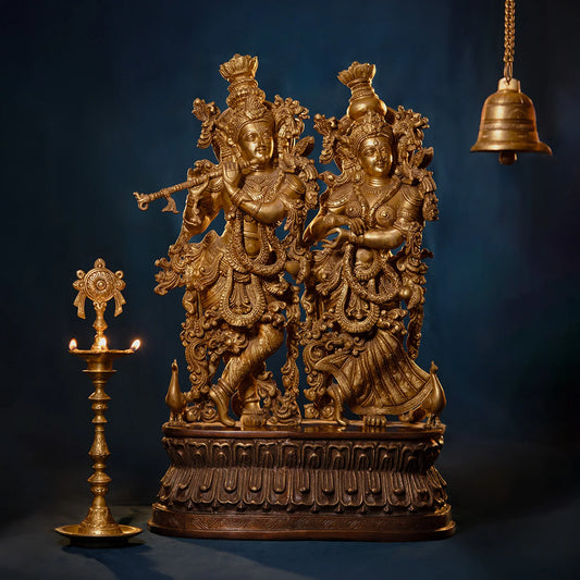 Brassaura® Radha Krishna Divine Couple Statue | Two-Tone Finish Brass Sculpture | Height 19 Inches & Weight 37.80 Kgs