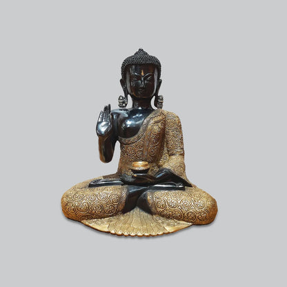 Brassaura® Buddha in Aashirwad Mudra | Black & Golden Finish Brass Statue | Height 17 Inches & Weight 18 Kgs