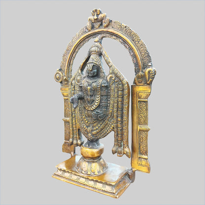 Brassaura® Balaji Venkateswara Brass Statue with Arch | Black & Gold Finish | Height 13 Inches & Weight 9 Kgs