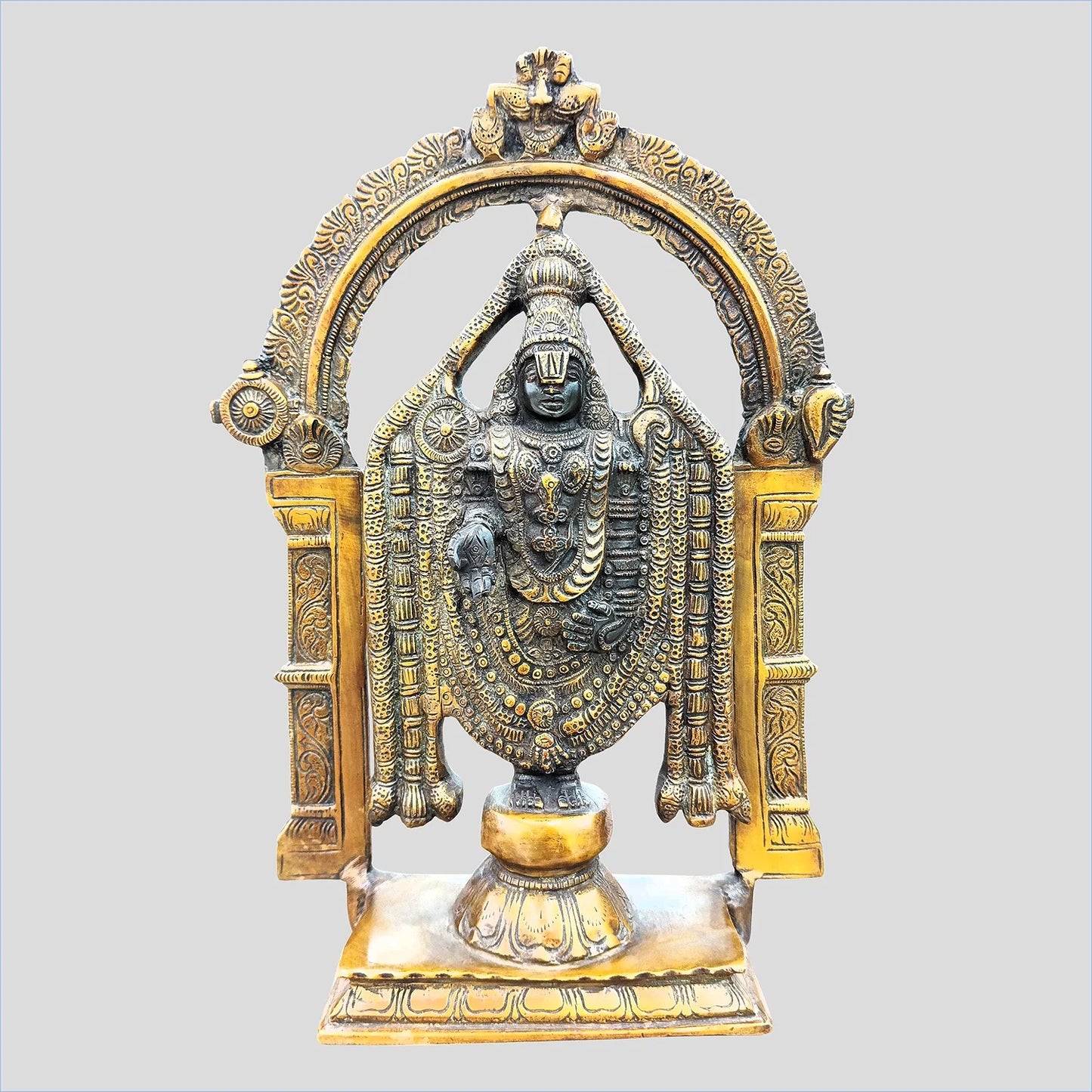 Brassaura® Balaji Venkateswara Brass Statue with Arch | Black & Gold Finish | Height 13 Inches & Weight 9 Kgs