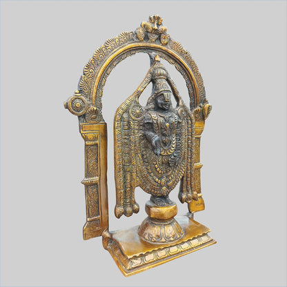 Brassaura® Balaji Venkateswara Brass Statue with Arch | Black & Gold Finish | Height 13 Inches & Weight 9 Kgs