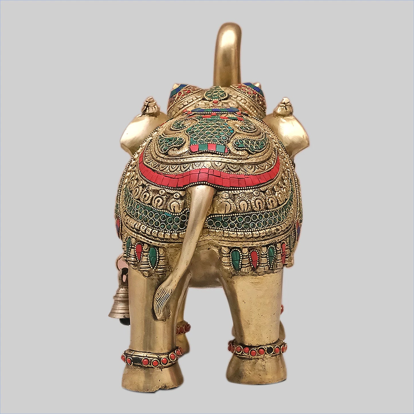 Brassaura® Decorative Brass Elephant with Stonework | Handcrafted Brass Showpiece | Height 11.8 Inches & Weight 12 Kgs