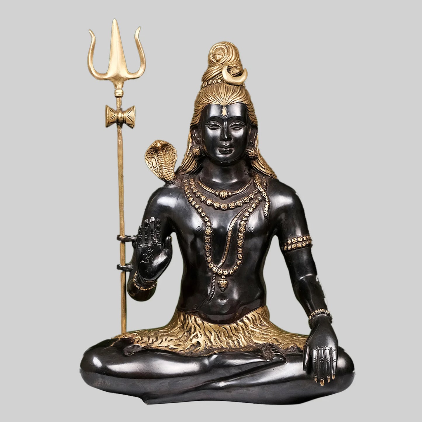 Brassaura® Meditating Lord Shiva with Trishul | Two-Tone Brass Finish | Height 19 Inches & Weight 11.70 Kgs