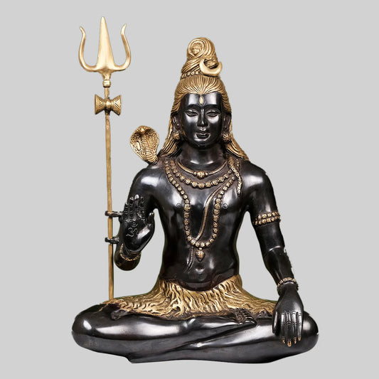 Brassaura® Meditating Lord Shiva with Trishul | Two-Tone Brass Finish | Height 19 Inches & Weight 11.70 Kgs