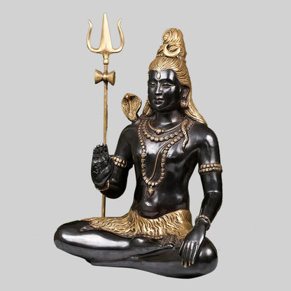 Brassaura® Meditating Lord Shiva with Trishul | Two-Tone Brass Finish | Height 19 Inches & Weight 11.70 Kgs