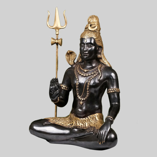 Brassaura® Meditating Lord Shiva with Trishul | Two-Tone Brass Finish | Height 19 Inches & Weight 11.70 Kgs