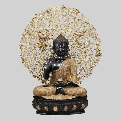 Brassaura® Buddha Under Bodhi Tree Sculpture | Black & Gold Finish Brass Art | Height 29 Inches & Weight 30 Kgs