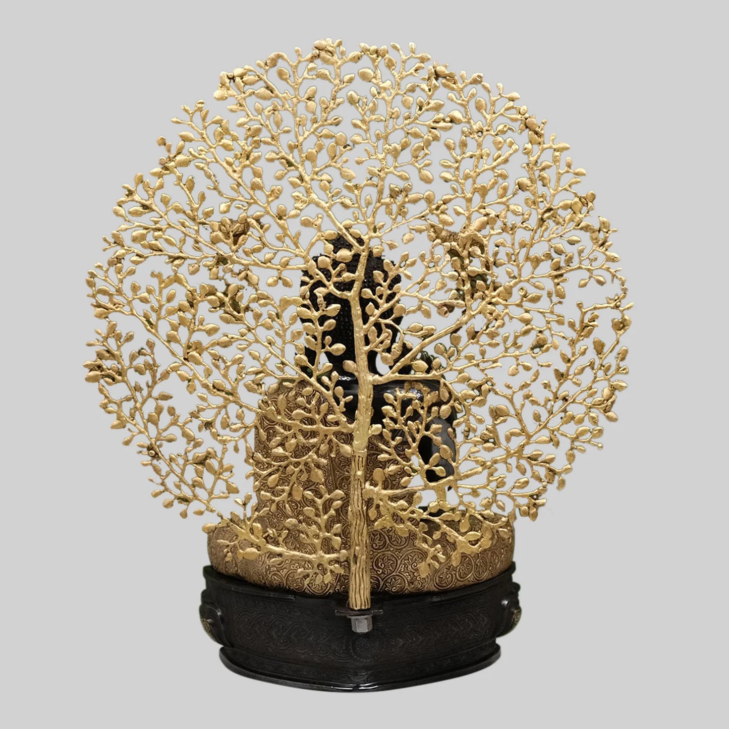 Brassaura® Buddha Under Bodhi Tree Sculpture | Black & Gold Finish Brass Art | Height 29 Inches & Weight 30 Kgs