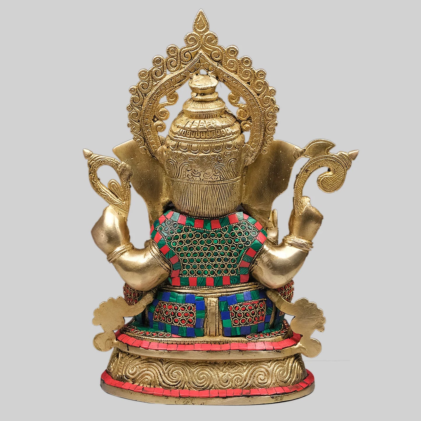 Brassaura® Sitting Ganesha with Ring Stonework | Handcrafted Brass Idol | Height 14 Inches & Weight 17.5 Kgs